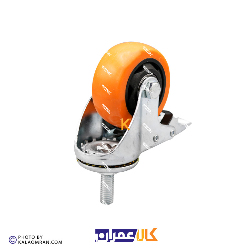 چرخ پیچی ترمزدار لوکس نارنجی پایه سفید سایز 7.5