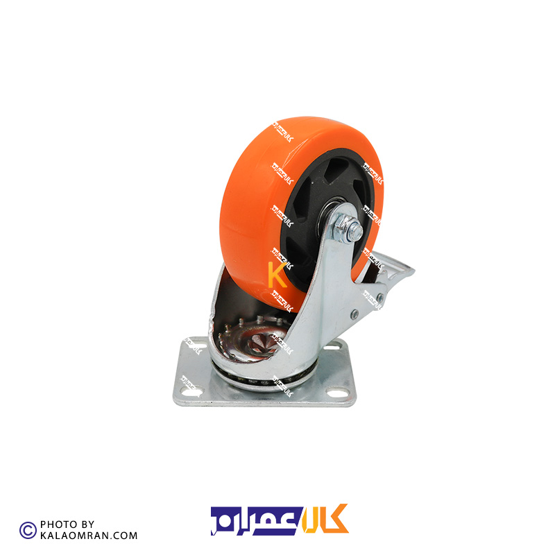 چرخ ترمزدار لوکس نارنجی پایه سفید سایز 10