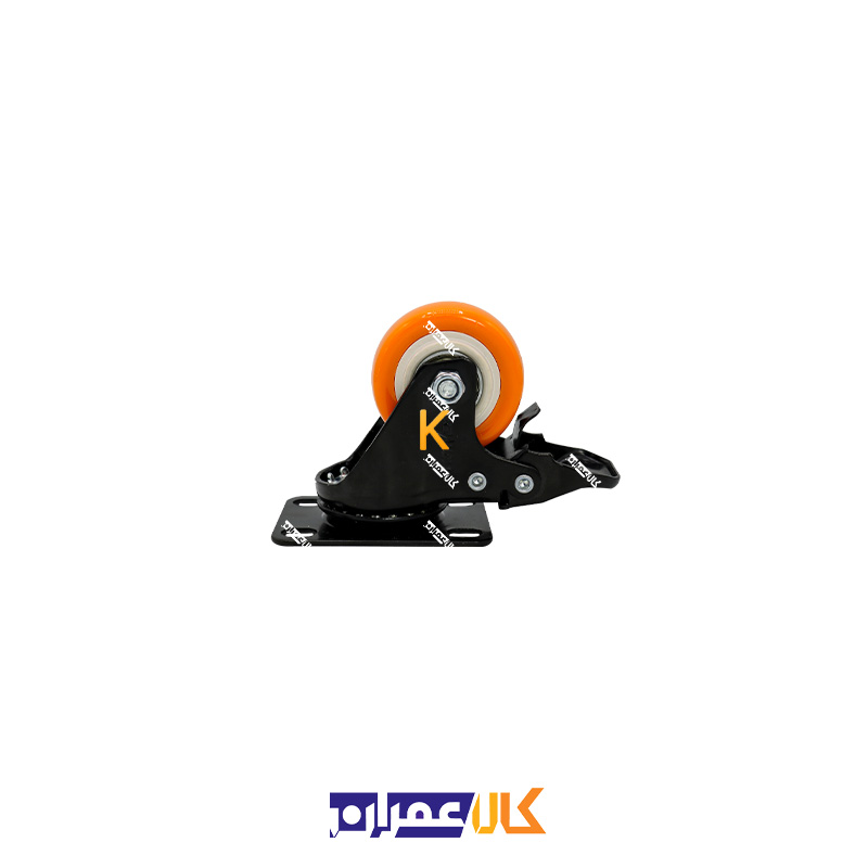چرخ ترمزدار لوکس نارنجی پایه مشکی سایز 4