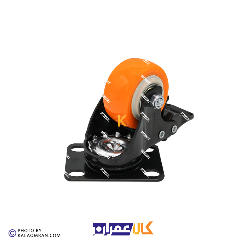 چرخ ترمزدار لوکس نارنجی پایه مشکی سایز 4