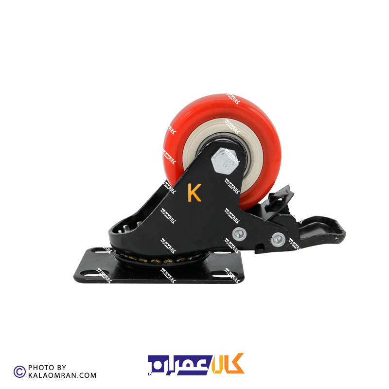 چرخ ترمزدار لوکس نارنجی پایه مشکی سایز 4