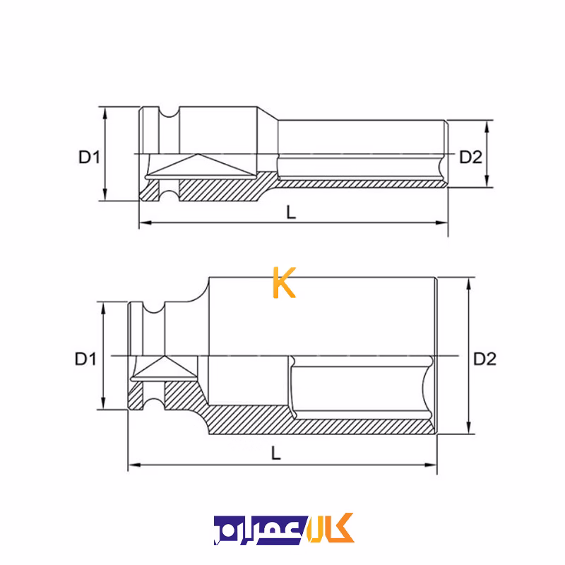 بکس تکی مشکی 1/2 اینچ بلند 6 پر مدل KABE16 تاپ تول