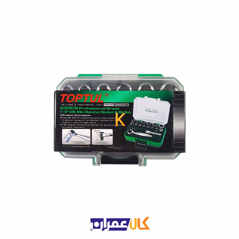 جعبه بکس و بیت 23 پارچه 1/4 اینچ مدل GABW2301 تاپ تول