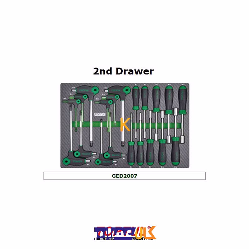 جعبه ابزار 7 کشو چرخ دار با ابزار مدل GE-21406 تاپ تول