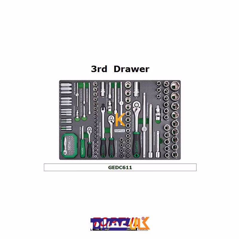 جعبه ابزار 7 کشو چرخ دار با ابزار مدل GE-21406 تاپ تول