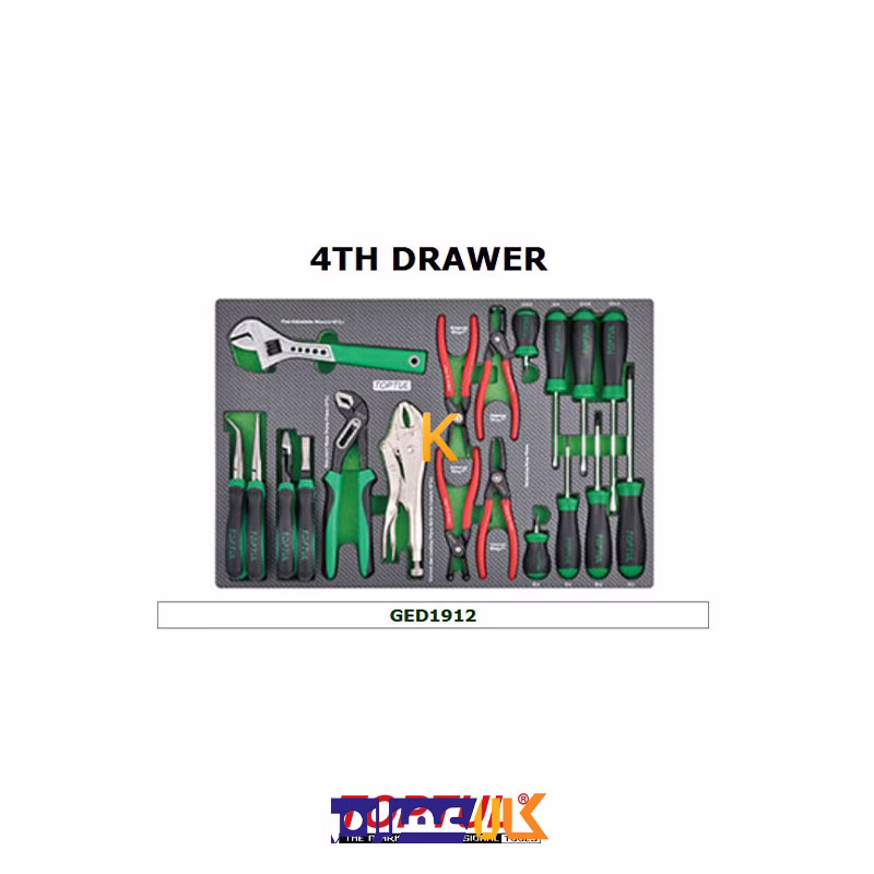 جعبه ابزار 7 کشو چرخ دار با ابزار مدل GE-21406 تاپ تول