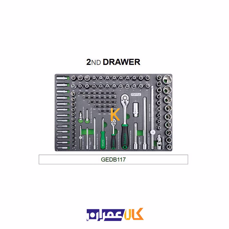 جعبه ابزار 7 کشو چرخ دار با ابزار مدل GE-20803 تاپ تول
