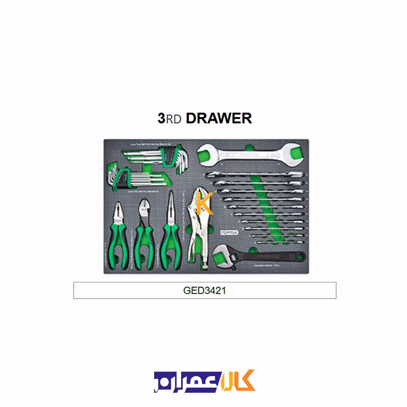 جعبه ابزار 7 کشو چرخ دار با ابزار مدل GE-20803 تاپ تول