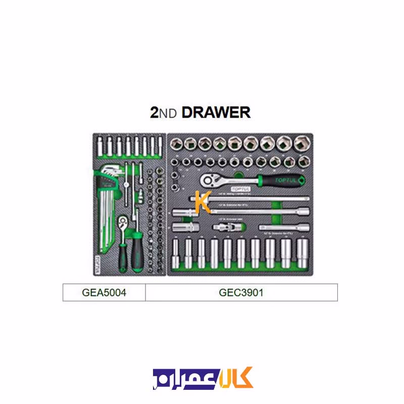 جعبه ابزار 7 کشو چرخ دار با ابزار مدل GE-26117 تاپ تول