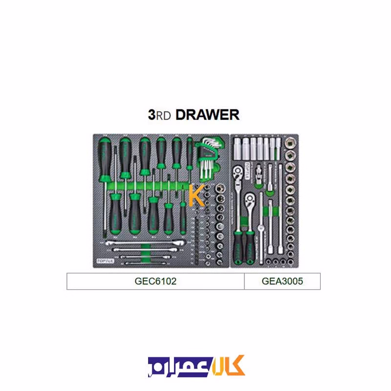 جعبه ابزار 7 کشو چرخ دار با ابزار مدل GE-26117 تاپ تول