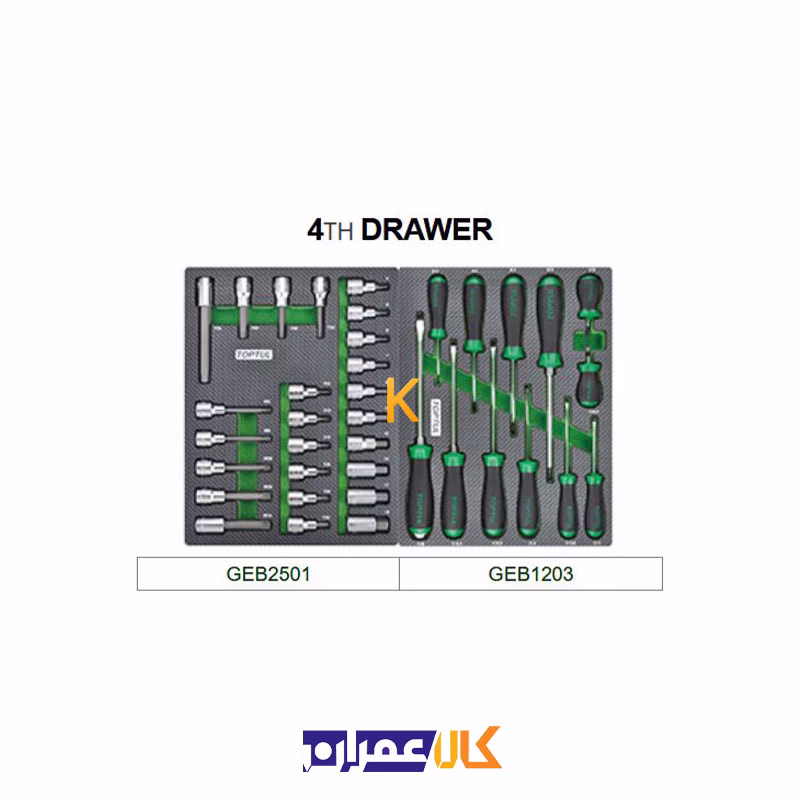 جعبه ابزار 7 کشو چرخ دار با ابزار مدل GE-26117 تاپ تول