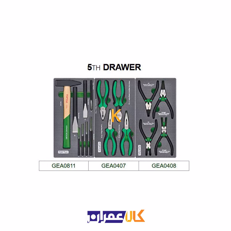 جعبه ابزار 7 کشو چرخ دار با ابزار مدل GE-26117 تاپ تول