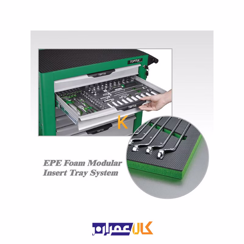 جعبه ابزار 7 کشو چرخ دار با ابزار مدل GE-26117 تاپ تول