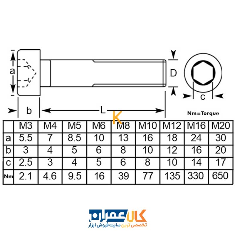 پیچ آلن استوانه ای M6 چینی